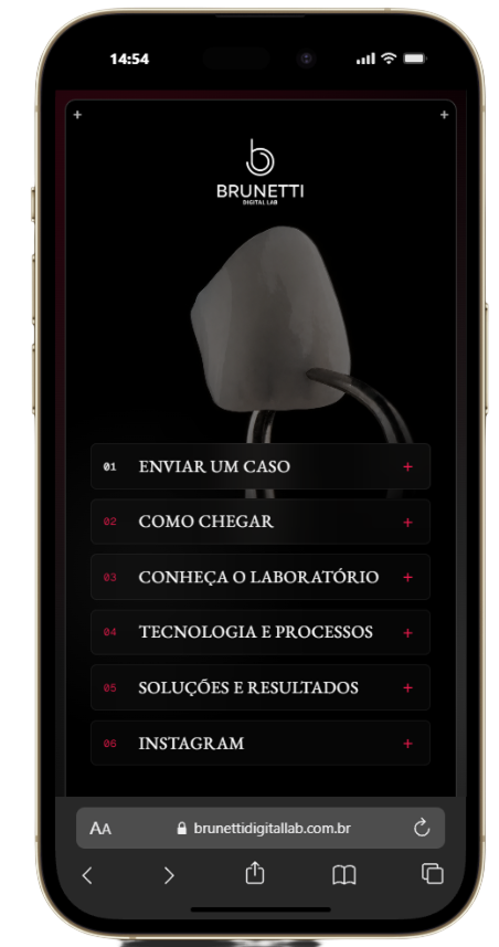 Link da bio Brunetti aberto em um iPhone